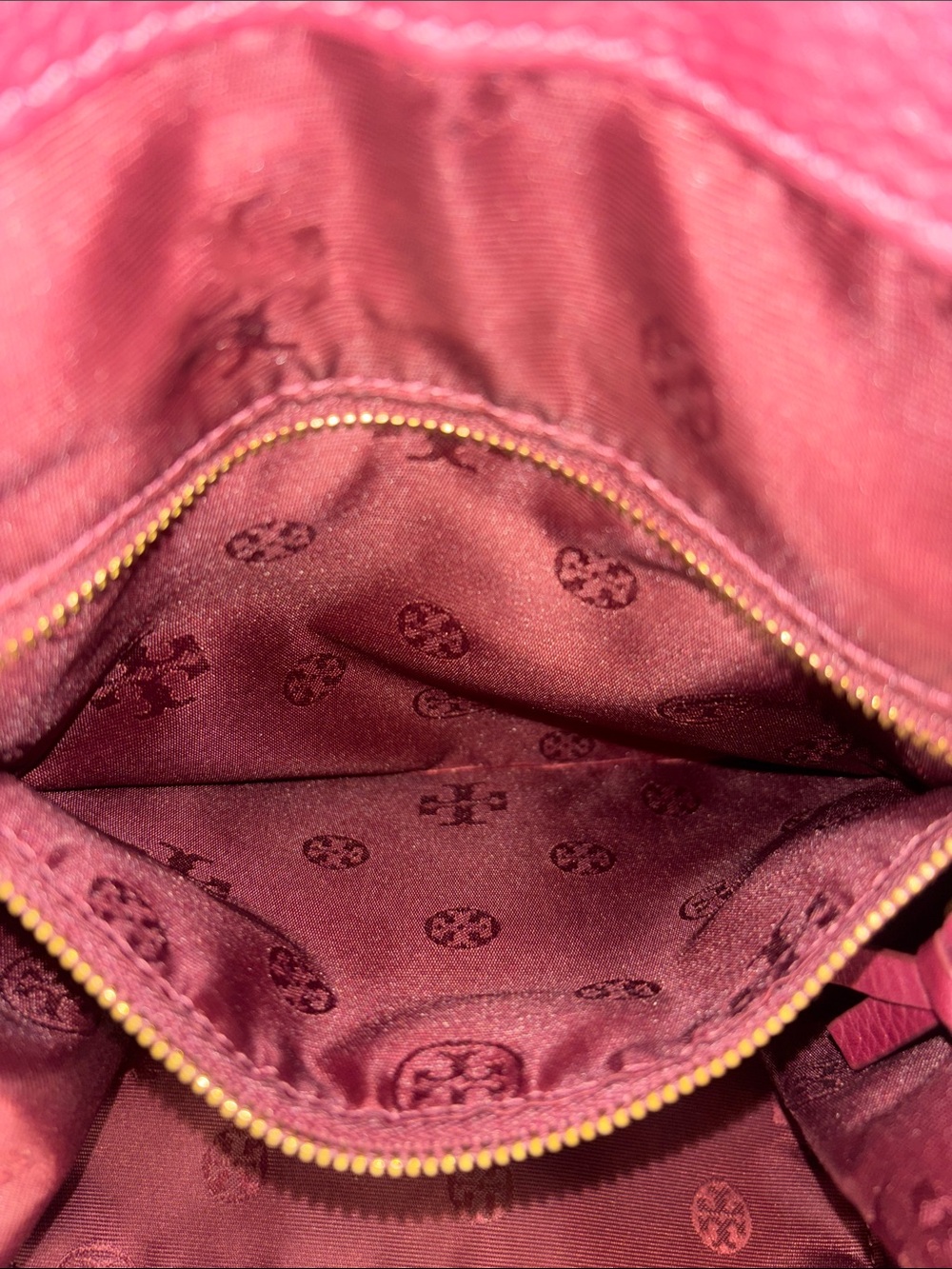 Tory Burch Wine Leather Drawstring Backpack with Gold Logo - Picture 13 of 16